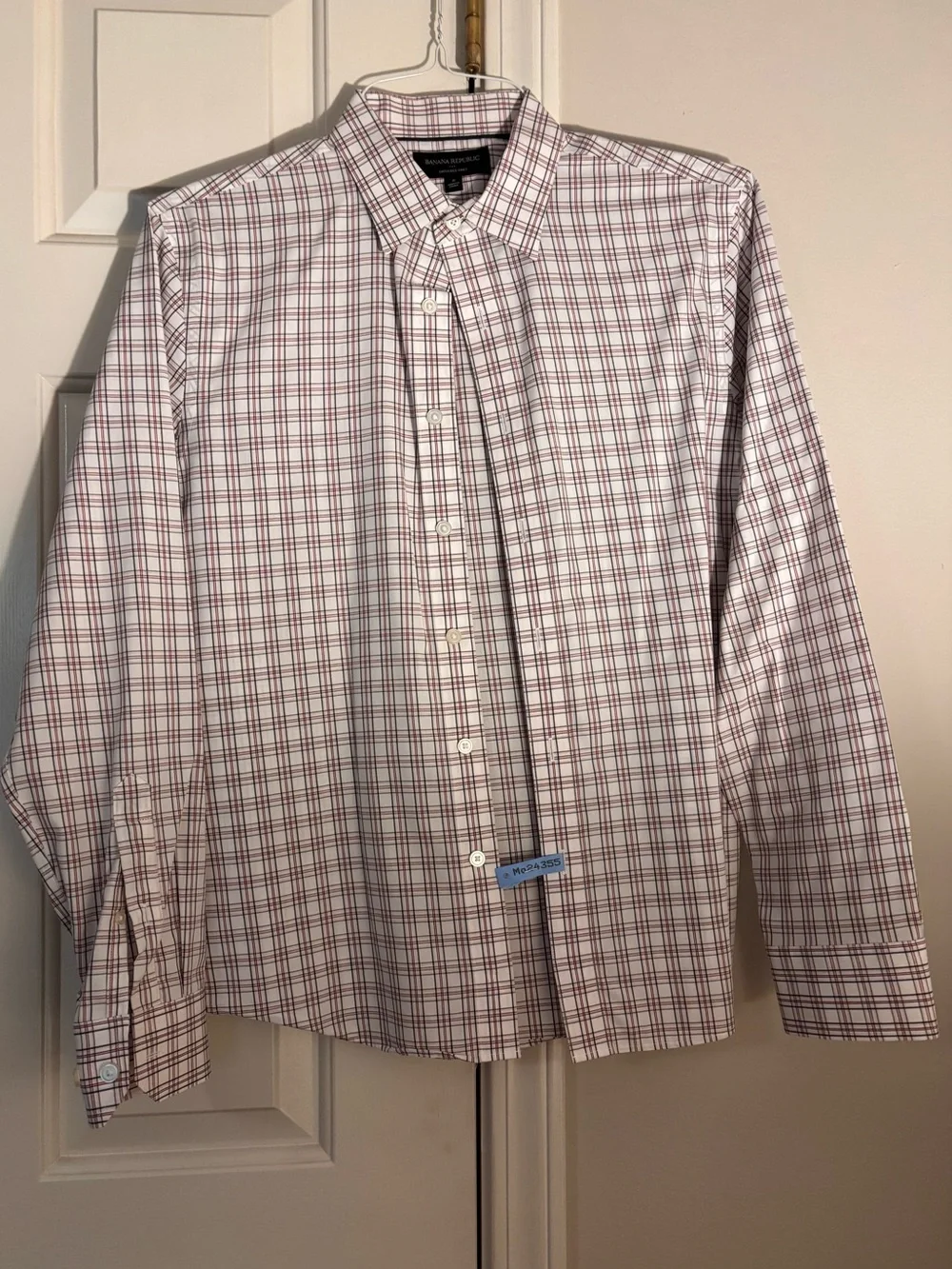 Banana Republic Men’s White Shirt with Red Plaid